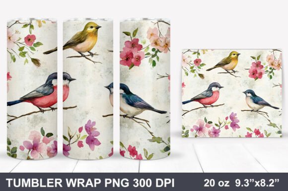 Download Bird and Flowers Tumbler Wrap - Tumbler Collection
