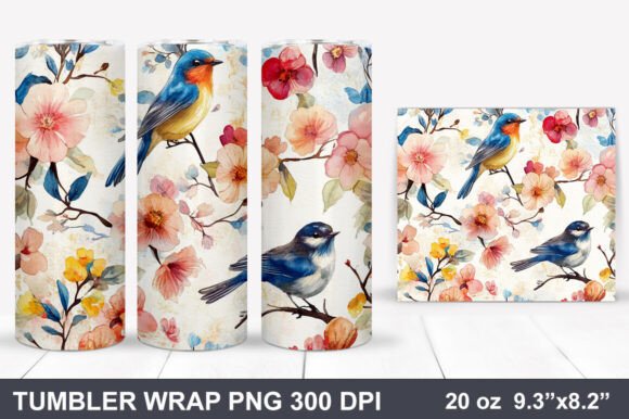 Download Bird and Flowers Tumbler Wrap - Tumbler Collection