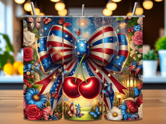 Download Patriotic Cherry Bow Tumbler Wrap PNG - Tumbler Collection