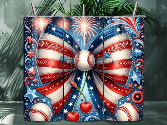 Download Patriotic Baseball Bow Tumbler Wrap PNG - Tumbler Collection