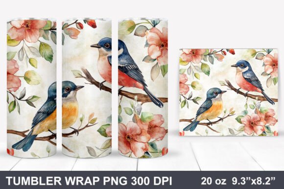 Download Bird and Flowers Tumbler Wrap - Tumbler Collection