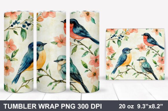 Download Bird and Flowers Tumbler Wrap - Tumbler Collection