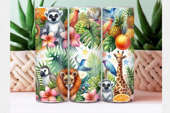 Download Watercolor Tropical Animal Tumbler Wrap - Tumbler Collection