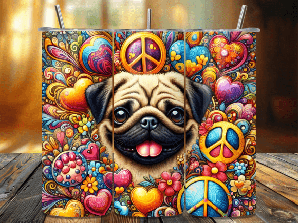 Download Peace Love Pug Dog Hippie Boho Tumbler - Tumbler Collection