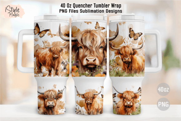 Download Boho Highland Cow 40oz Tumbler Wrap PNG - Tumbler Collection