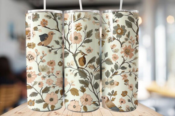 Download Vintage Bird &amp; Flowers Tumbler Wrap - Tumbler Collection