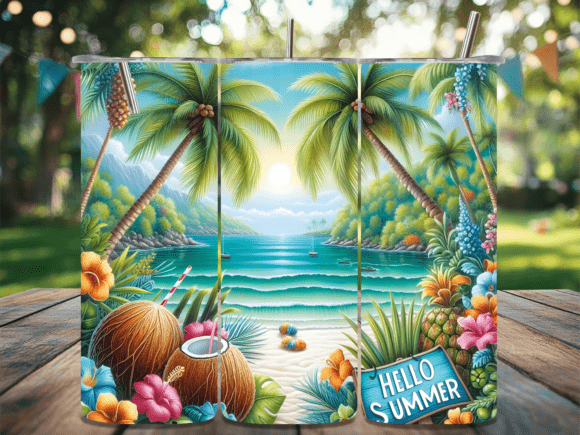Download Hello Summer Tropical Beach Tumbler Wrap - Tumbler Collection