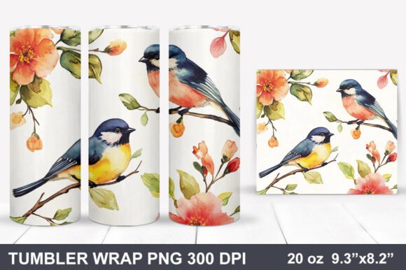 Download Bird and Flowers Tumbler Wrap - Tumbler Collection