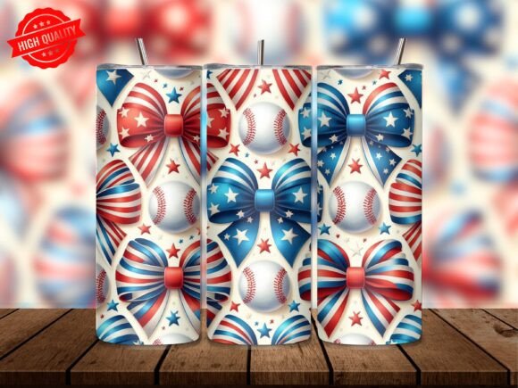 Download Patriotic Baseball Bow Tumbler Wrap - Tumbler Collection