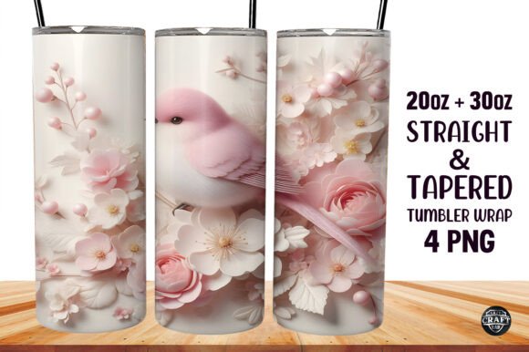 Download 3D Floral Pink Bird Tumbler Sublimation - Tumbler Collection