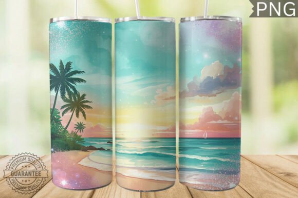 Download Pastel Beach Glitter Tumbler Wrap 20oz - Tumbler Collection