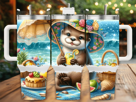 Download Otter Beach Summer 40oz Tumbler Wrap - Tumbler Collection