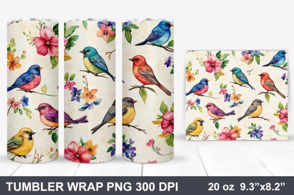 Download Bird and Flowers Tumbler Wrap - Tumbler Collection