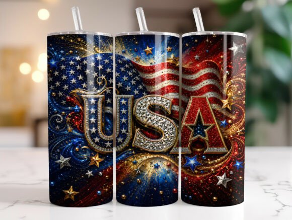 Download USA Flag Patriotic Glitter Tumbler Wrap - Tumbler Collection