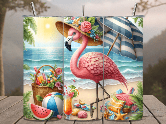 Download Summer Beach Flamingo Hat Tumbler Wrap - Tumbler Collection